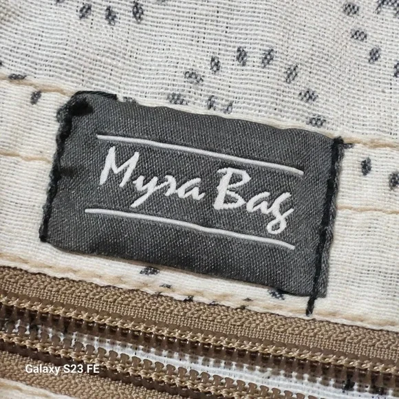Myra Bag Amaryllis Upcycled Canvas & Cowhide Messenger Bag Rustic Western - Picture 3 of 13